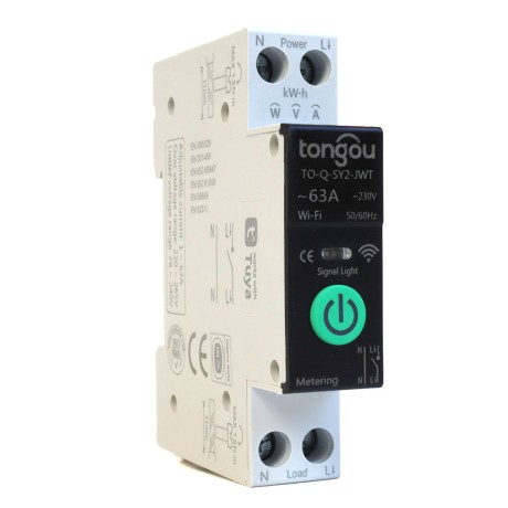 WIFI реле выключатель в Din-рейку с ваттметром 63A Tongou TO-Q-SY2-JWT