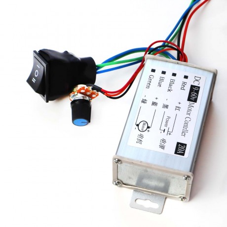 Регулятор оборотов ШИМ 20А, 9-60В в защитном корпусе с выносным потенциометром