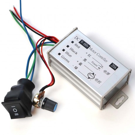 Регулятор оборотов ШИМ 20А, 9-60В в защитном корпусе с выносным потенциометром