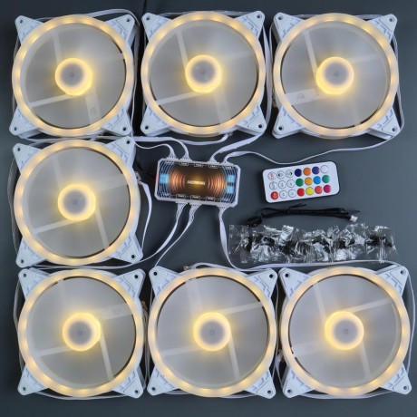 Вентиляторы ARGB 140 мм управляемые c подсветкой белые