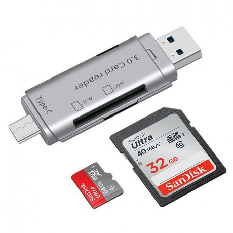 Кардридер USB 3.0/Type-C OTG для SD/microSD карт