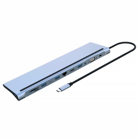 USB type-C хаб 12 в 1: HDMI 4K, RJ45, MicroSD, USBx2, TypeC Power Delivery 87W