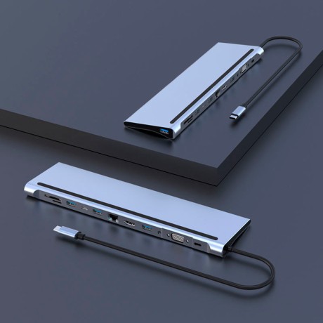 USB type-C хаб 12 в 1: HDMI 4K, RJ45, MicroSD, USBx2, TypeC Power Delivery 87W