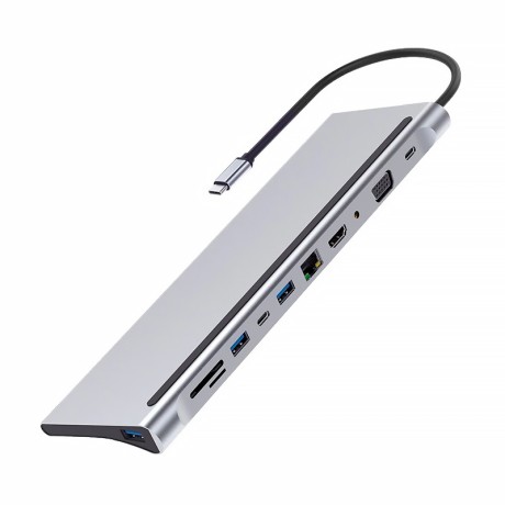 USB type-C хаб 12 в 1: HDMI 4K, RJ45, MicroSD, USBx2, TypeC Power Delivery 87W