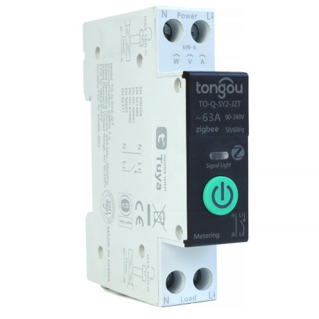 Zigbee реле выключатель в Din-рейку с ваттметром 63A Tongou TO-Q-SY2-JZT