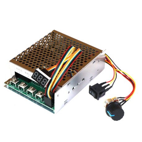 Регулятор оборотов ШИМ 60А, 10-55В (12, 24, 36, 48 В) в защитном корпусе с выносным потенциометром и реверсивной кнопкой