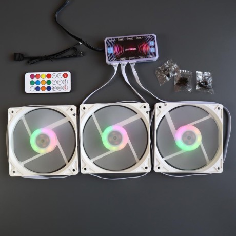 Вентиляторы ARGB низкопрофильные 12020 управляемые 120 мм c подсветкой белые