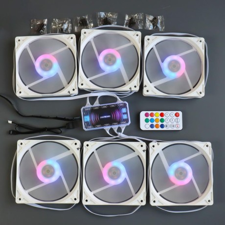 Вентиляторы ARGB низкопрофильные 12020 управляемые 120 мм c подсветкой белые