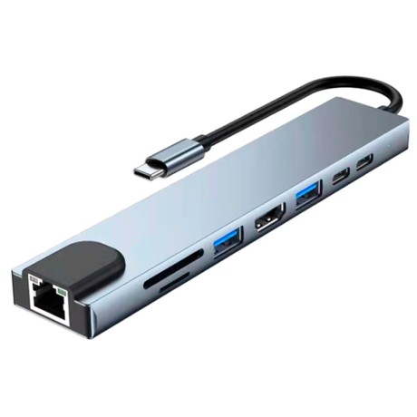 USB type-C хаб 8 в 1: HDMI 4K, RJ45, MicroSD, USBx2, TypeC Power Delivery 87W