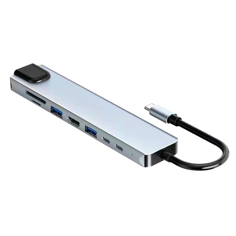 USB type-C хаб 8 в 1: HDMI 4K, RJ45, MicroSD, USBx2, TypeC Power Delivery 87W