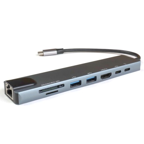 USB type-C хаб 8 в 1: HDMI 4K, RJ45, MicroSD, USBx2, TypeC Power Delivery 87W